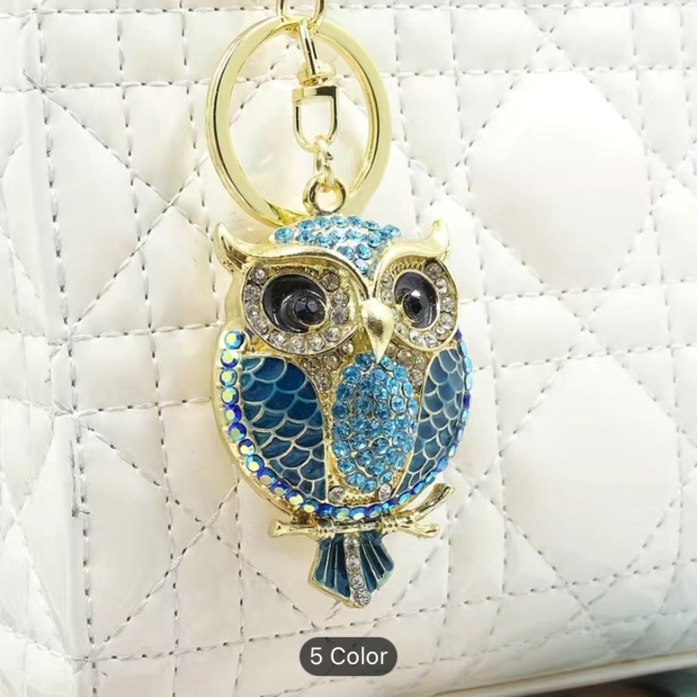 NWT Rhinestone Owl Keychain Key Ring or bag ornament fabulous